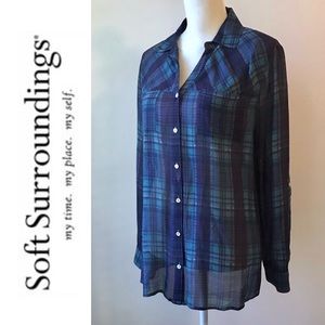 SOFT SURROUNDINGS // Sheer Plaid LongSleeve Blouse